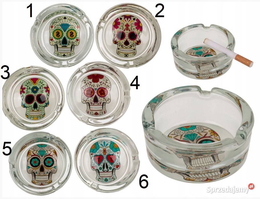 Szklana Popielniczka z Czachą w Różnych Wzorach Pozostałe Ostrowy nad Okszą sprzedam