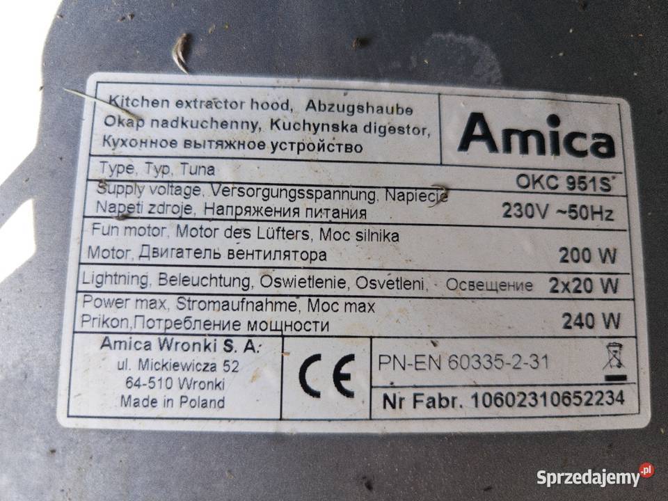 Okap Amica okc951s skośny 90 kominowy lubelskie Łuków