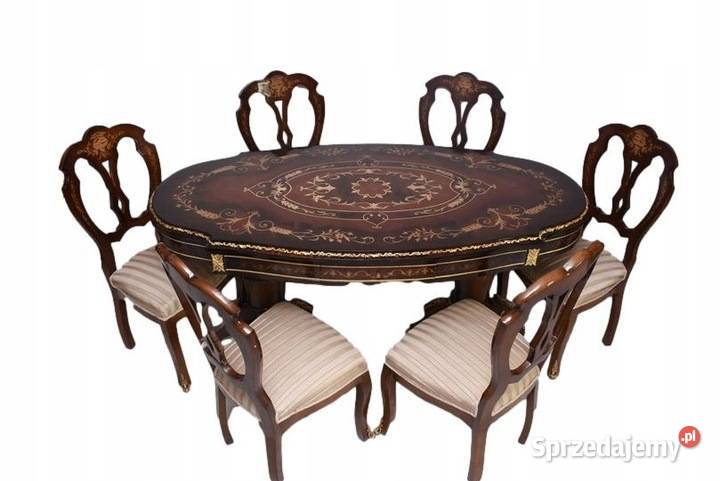 Okrągły Stół 6 Krzesła Intarsje Styl Ludwikowski małopolskie Kraków