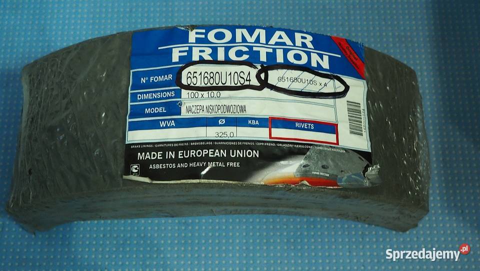 Okładziny hamulcowe 100x100 NACZEPA kujawsko-pomorskie sprzedam