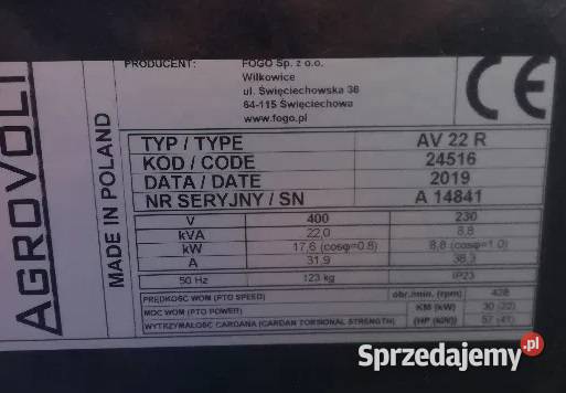 Agregat prądotwórczy rolniczy WOM AV22R