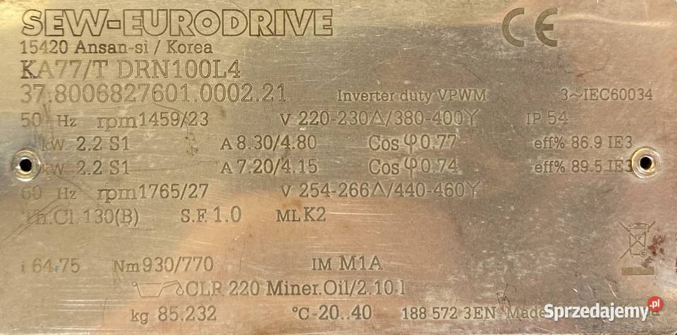 motoreduktor przekładnia 22kW 23obr SEW Silniki Pigża