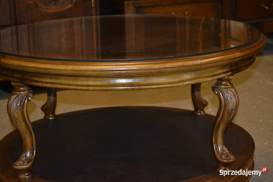 stolik okrągły orzech skóra Będzin