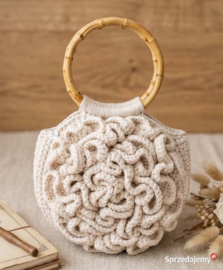 Torebka crochet z bambusowymi uchwytami Piwonia Piotrków Trybunalski