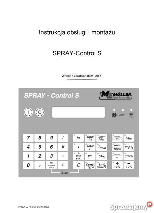 Instrukcja Spray control S spraycontrol Szamotuły