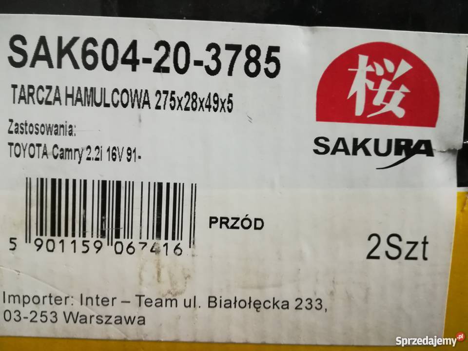 Toyota Camry tarcze hamulcowe SAKURA przód 275mm Nowy Sącz