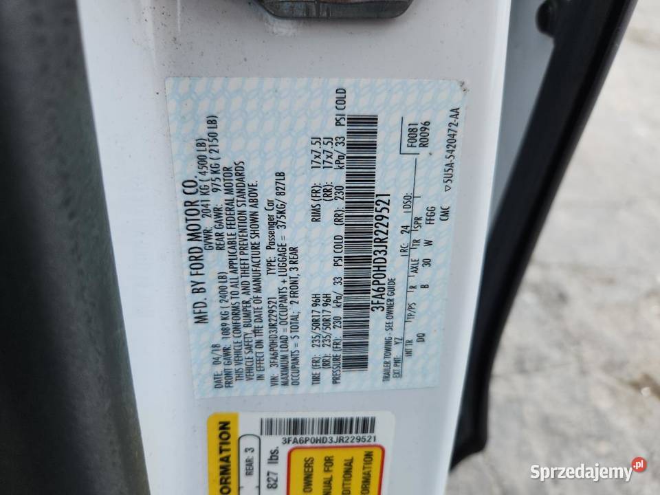 2018 FORD FUSION SE Częstochowa