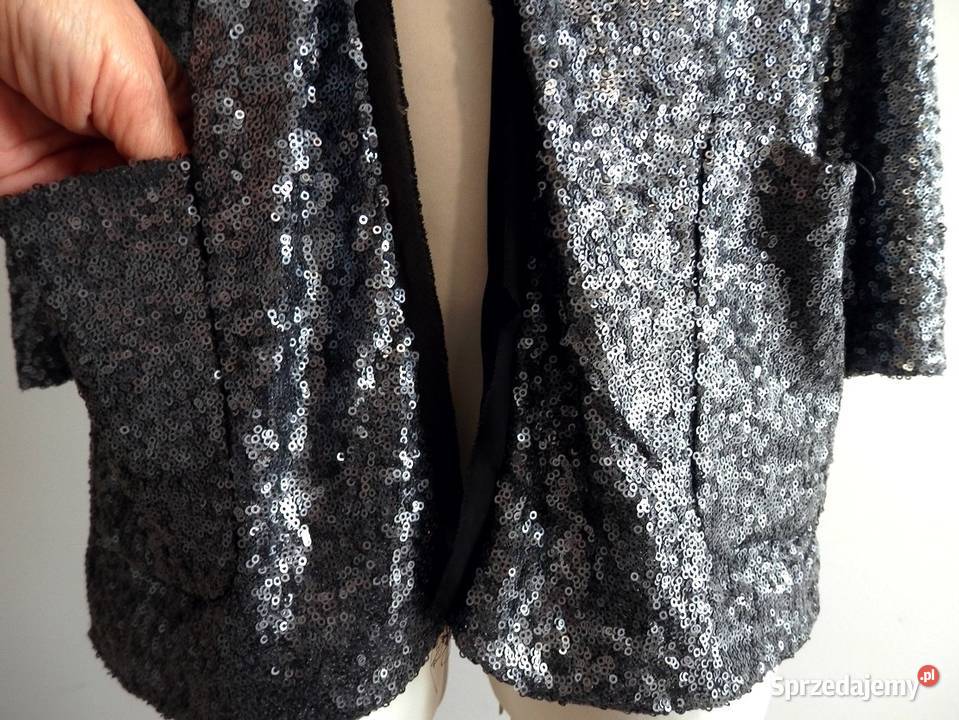 Marynarka Blezer Narzutka Cekinowa Srebrna