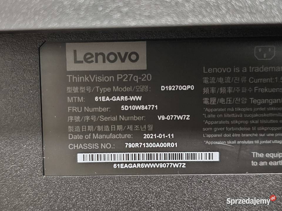 BEZRAMKOWY Monitor 27 LENOVO P27q20 2560x1440 małopolskie Kraków sprzedam