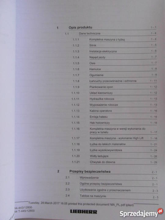 INSTRUKCJA OBSŁUGI DTR ŁADOWARKA LIEBHERR L544 i Szczecin