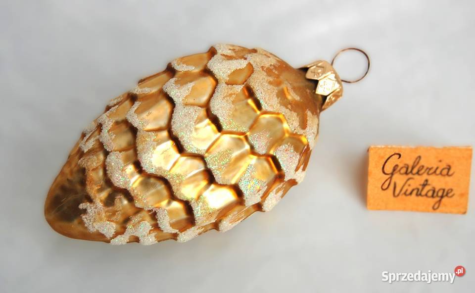 Stara bombka duża złota szyszka z brokatem lubelskie Lublin