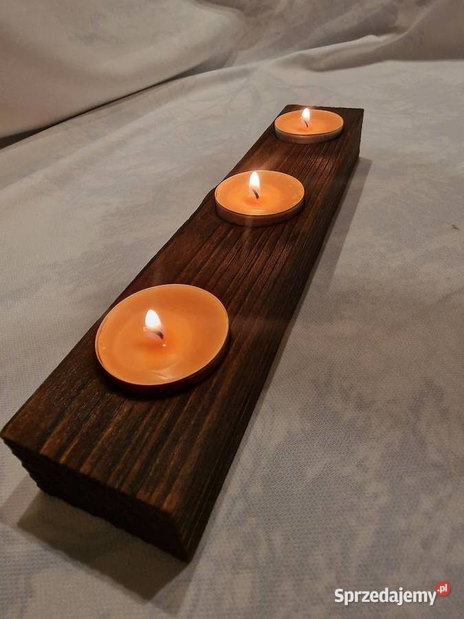 Świecznik świerkowy opalany Shou Sugi Ban złoty warmińsko-mazurskie Sępopol sprzedam