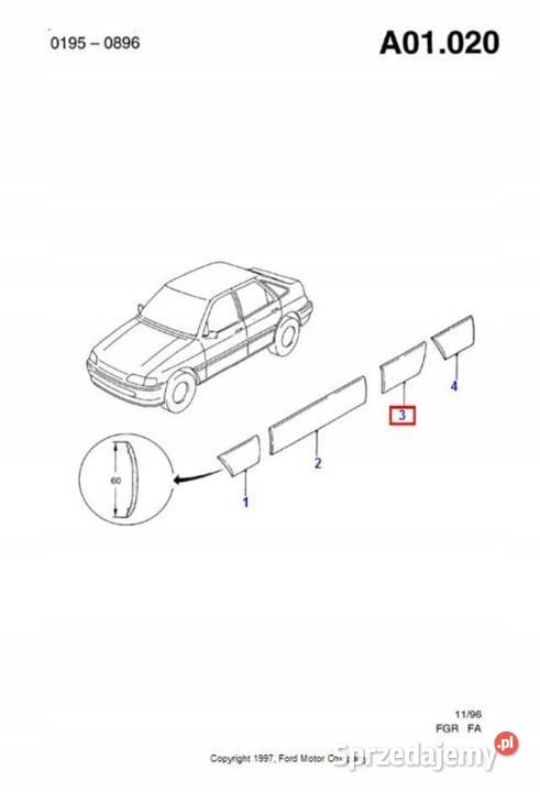 LISTWA DRZWI LEWY TYŁ FORD ESCORT 9501 ORYG