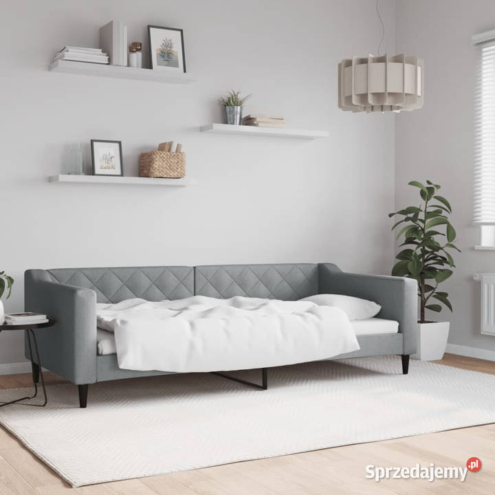 Sofa z funkcją spania jasnoszara obita tkaniną 67cm