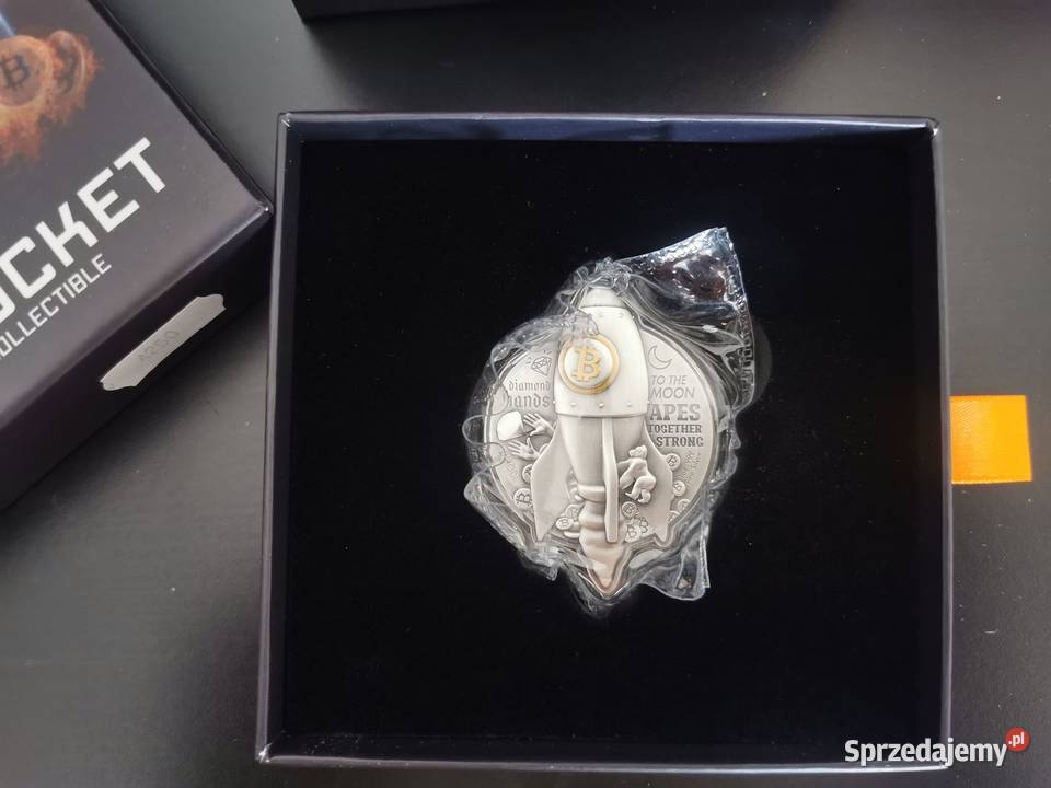 Srebrny Bitcoin Rocket 1oz High Reliefe pudełko Głogów