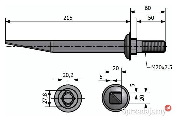 10x ZĄB BRONY Polowej Prosty 20x210 Gwint M20 Solec Kujawski