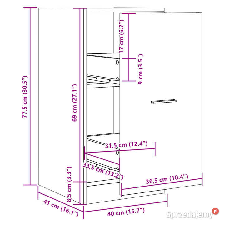 Szafka apteczna brązowy dąb 40x41x775 WM855193 Warszawa