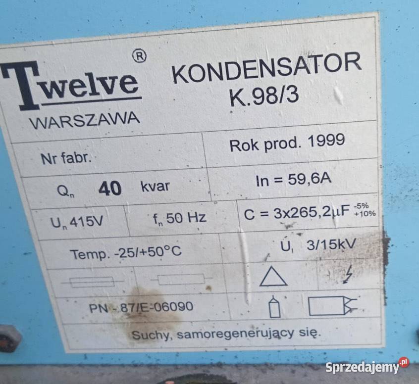 Kondensator mocy 400v 29A 596A 20kvar 40kvar Świebodzice