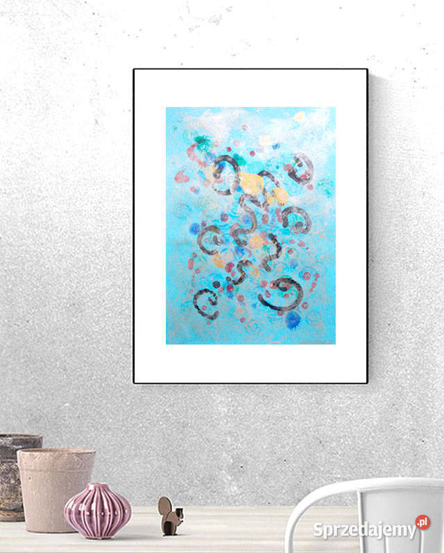 niebiesko srebrny rysunek abstrakcja niebieska Kraków