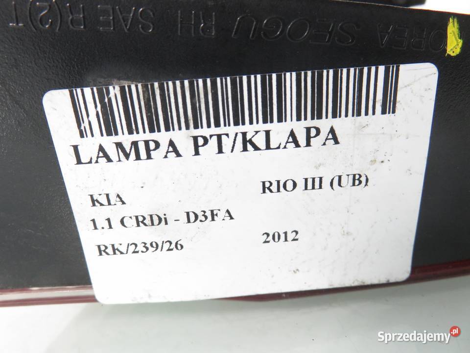 LAMPA PRAWA TYLNA KLAPA KIA RIO III UB 924041W2 Lampy tylne
