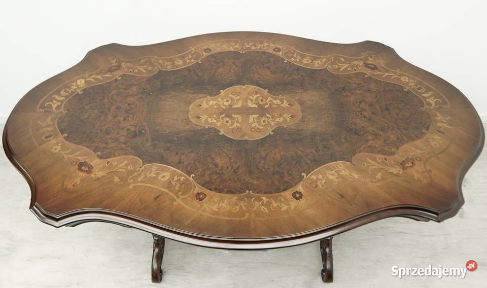 Intarsjowany stół i 8 krzesła Francja lata Jerka