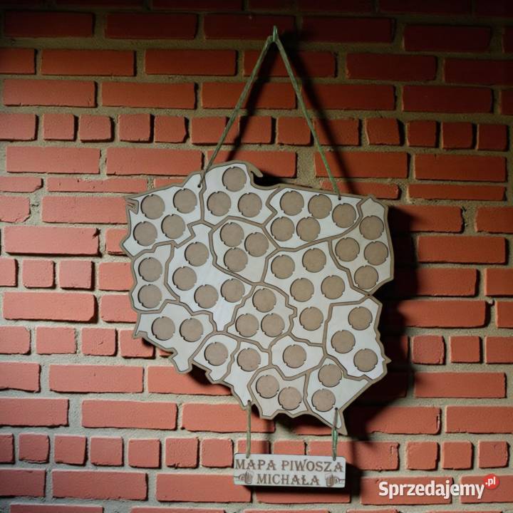 Drewniana Mapa Polski Na Kapsle Piwa lubelskie Lublin