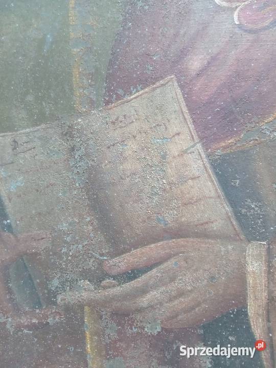 SW Mikołaj olej na blasze XIX wiek Antyki, Sztuka, Kolekcje Gdów