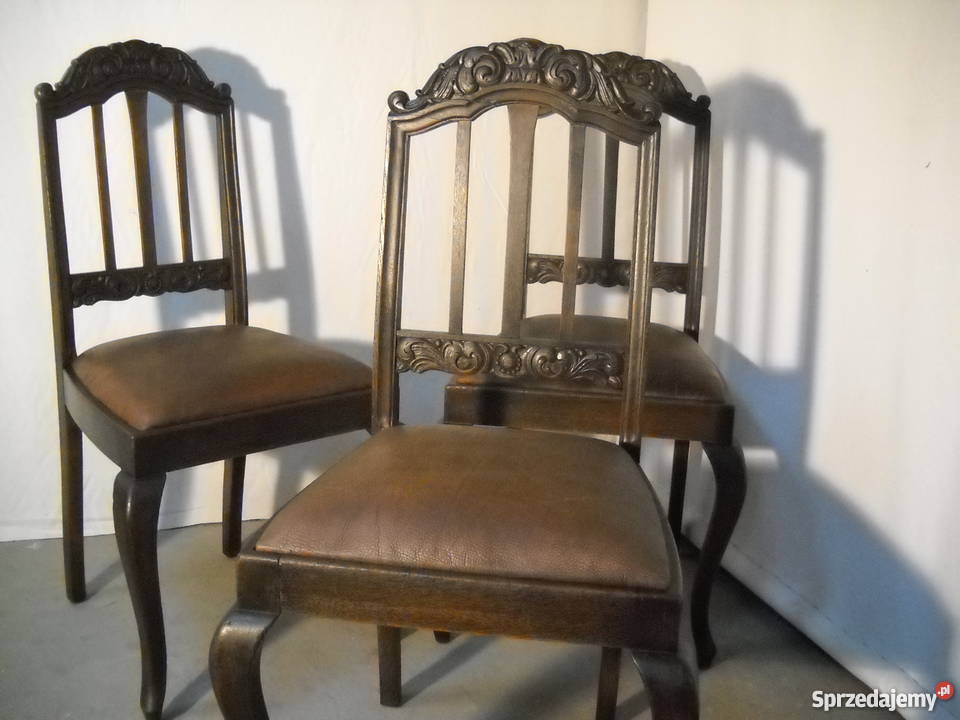 Trzy dębowe krzesła ŁADNA SNYCERKA wielkopolskie Puszczykowo