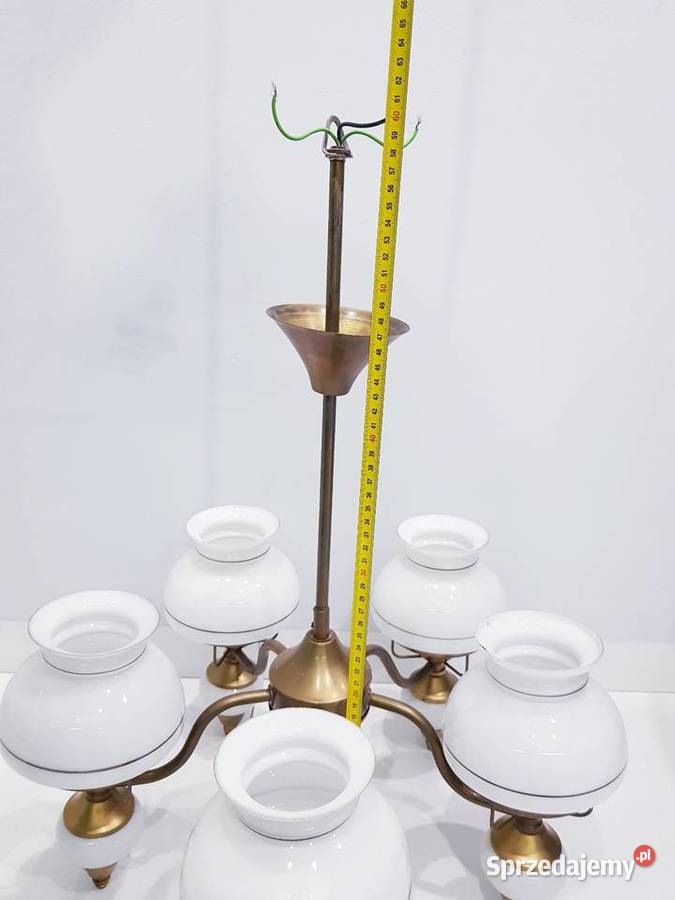 Stary mosiężny żyrandol z prlu rustykalny Dąbrowa Górnicza