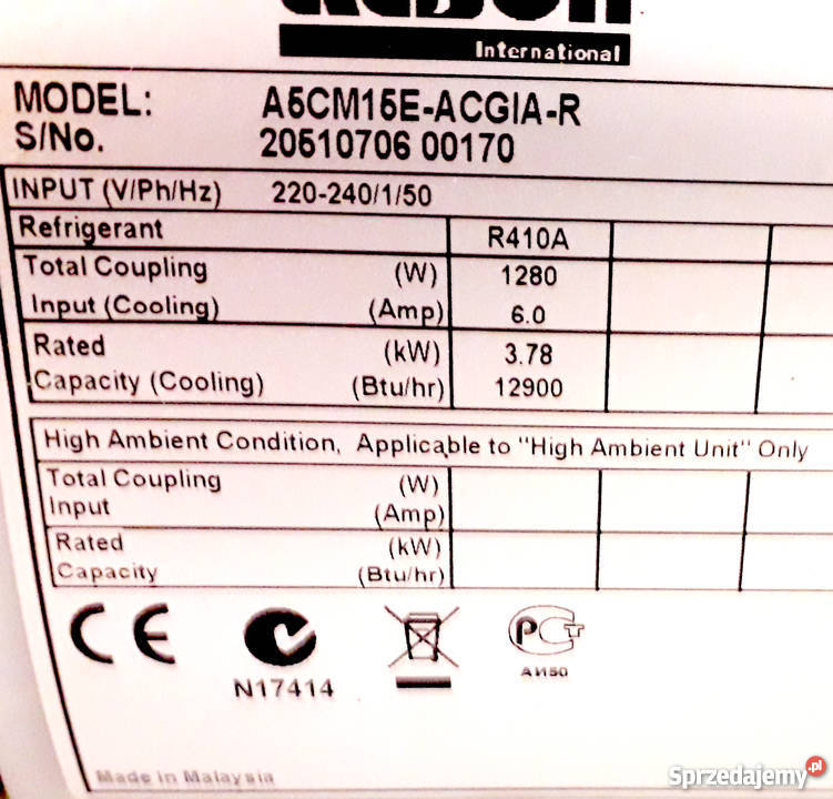 Acson Klimatyzator scienny 4KW jednwewnetrzna Gdynia sprzedam