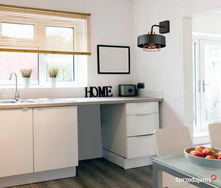 Lampa Ścienna Kinkiet Loft Czarna z Miedzią