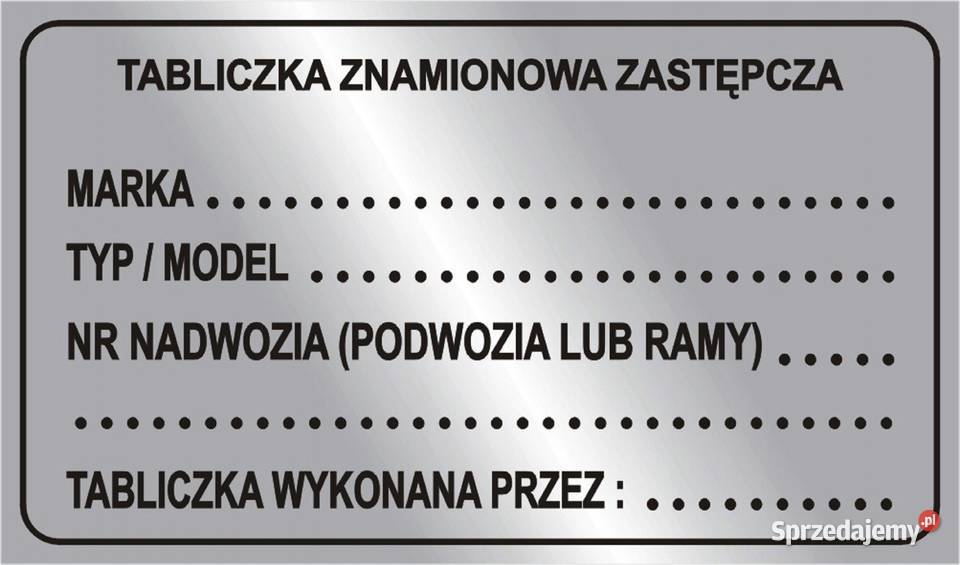 Tabliczka znamionowa zastępcza