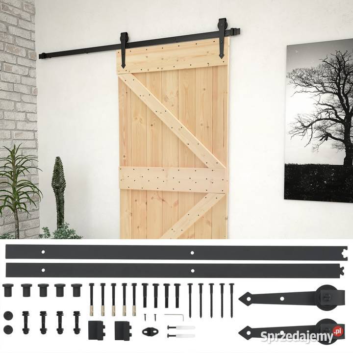 vidaXL Drzwi przesuwne z osprzętem 90x210 lite Warszawa sprzedam