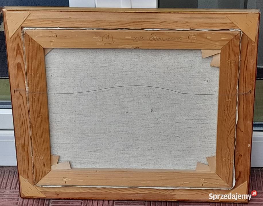 Zimowy pejzaż obraz olejny płótno złota rama Malarstwo Iłża sprzedam