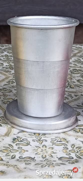 Stary aluminiowy kubek turystyczny składany Wieluń