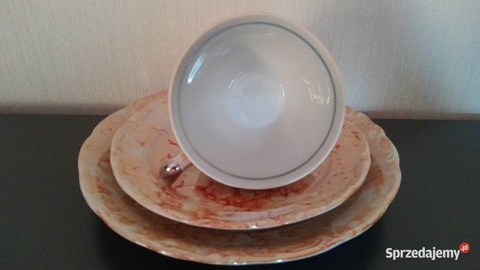 Trio porcelana Wałbrzych talerz spodek filiżanka Warpechy Stare
