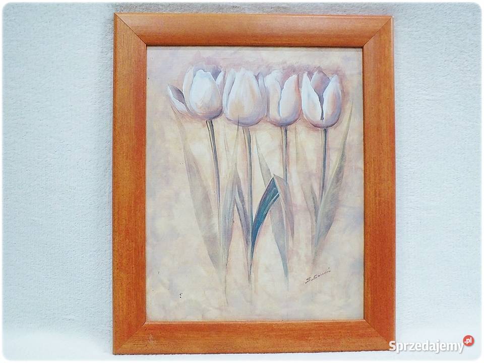 Stary obraz na płótnie Cztery tulipany Sylwester sprzedam