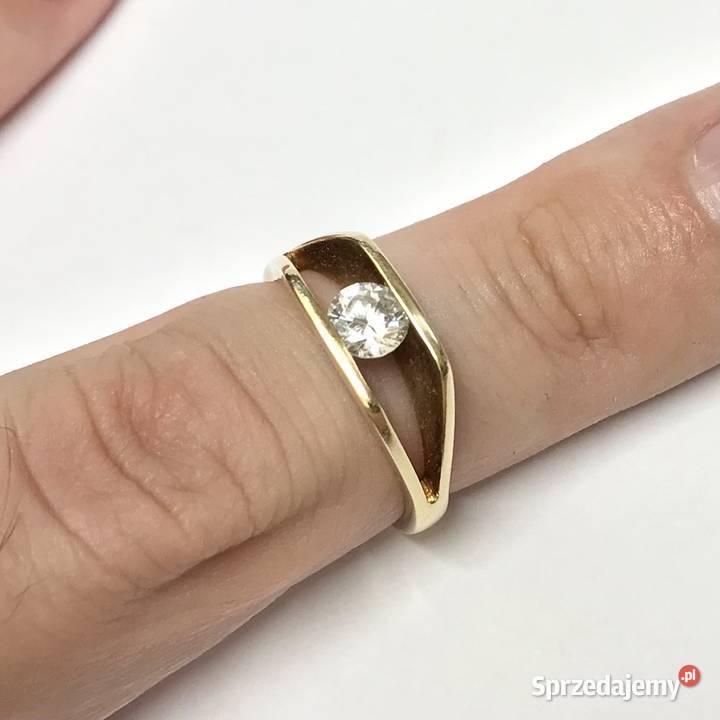 Złoty PIERŚCIONEK zaręczynowy 14K cudny KAMIEŃ mazowieckie Warszawa