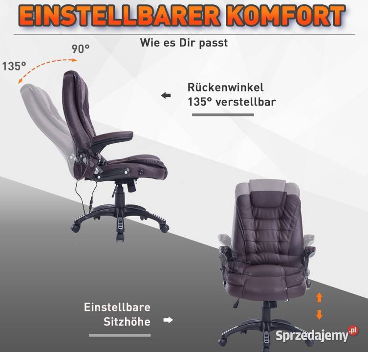 Fotel z masujący biurowy masaż grzanie brązowy Brzesko