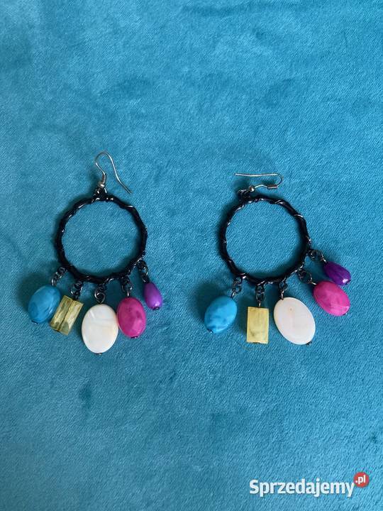 Piękne czarne kolczyki koła zawieszki kolorowe Nisko