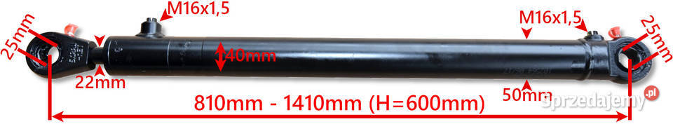 SIŁOWNIK HYDRAULICZNY 40x22 Skok 600 Mocowania kujawsko-pomorskie Solec Kujawski