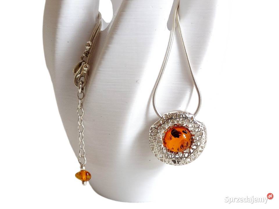 7519 Srebrny Donut z Bursztynem Naszyjniki Kędzierzyn-Koźle