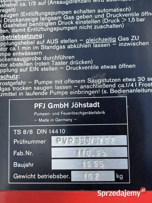 Motopompa strażacka PFJ Jhstadt TS 88 Niemiecka Tuliszków