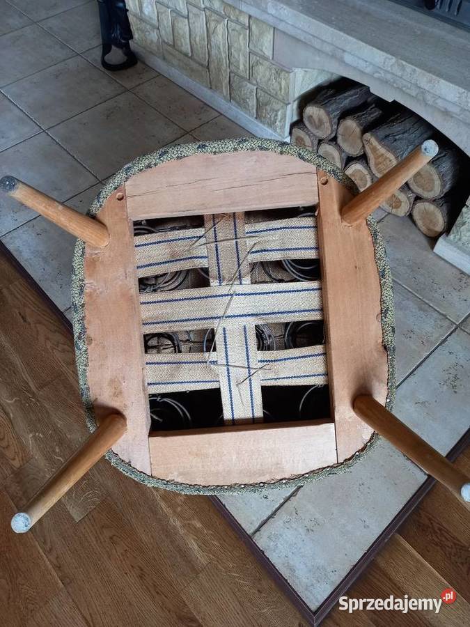 Stary fotel muszelka na sprężynach patyczak PRL wielkopolskie