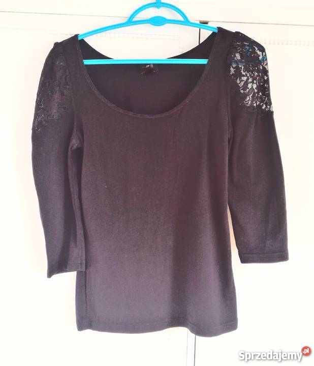 Elegancka czarna bluzka HM 36 S koronka ramiona