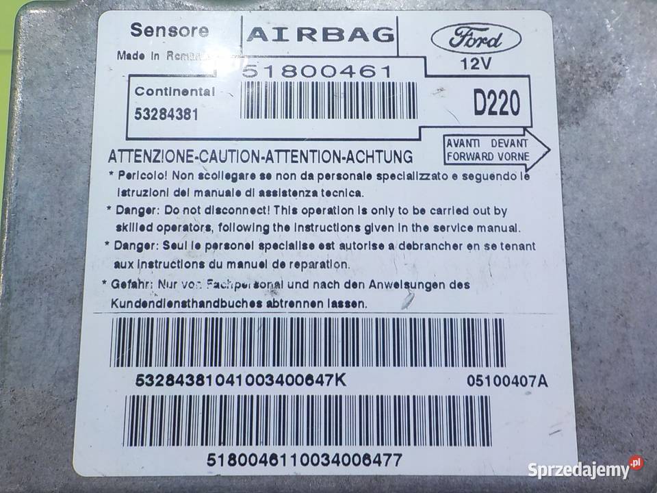 FORD KA MK2 II 12 B 10r modul sensor AIRBAG Wyposażenie elektryczne Suków