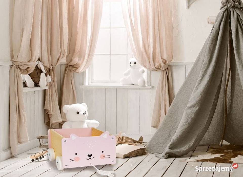 Drewniany wózek na sznurku pojemnik klocki podlaskie Bielsk Podlaski