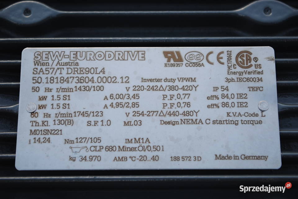 Motoreduktor kątowy 15kw 100obrmin SEW