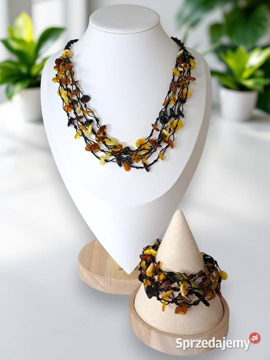 Komplet korale i bransoletka z BURSZTYNU