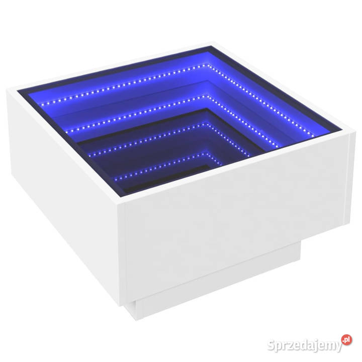 Stolik kawowy z LED biały 50x50x30 materiał
